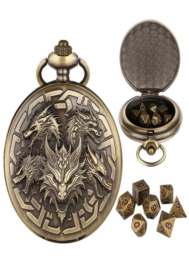 Blisshour D&D Dice Set, Dungeon&Dragon 7PCS Mini Dice Sets with Pocket Watch Case, Role Playing Board Games Accessories (5 Dragons, Bronze) - Image 1